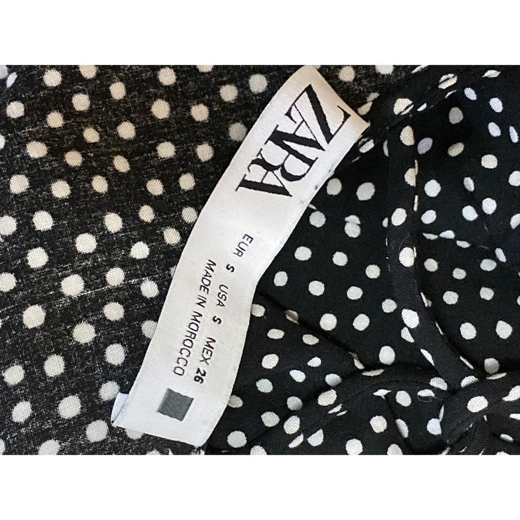 Zara Black Polka Dots Sleeveless Strappy Cowl Neck Cami Slip Maxi Dress Size S