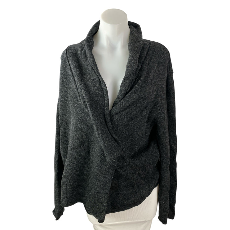 Oska Gray Lambwool Cashmere Shawl Collar Long Sleeve Wrap Cardigan Sweater Top M