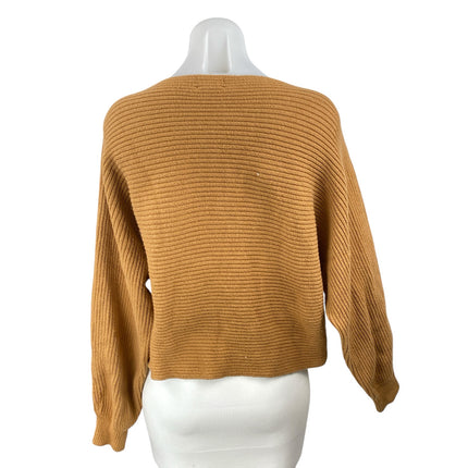 Open Edit Women's Brown Wool Boat Neck Long Sleeve Crop Sweatshirt Sweater Top L