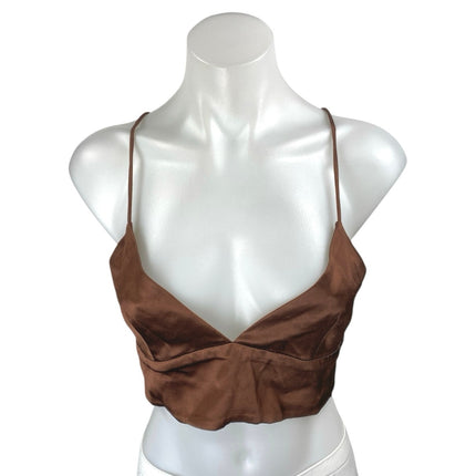 Zara Brown Silk Satin Sleeveless Cut Out Cami Camisole Tank Crop Top Size S