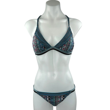 Xhilaration Women's Green Floral Halter Two Piece Beach Bikini Swimwear Size S