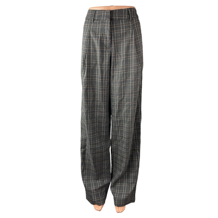 Motel Sakaria Check Pleated High Rise Palazzo Wide Leg Trousers Dress Pants 28