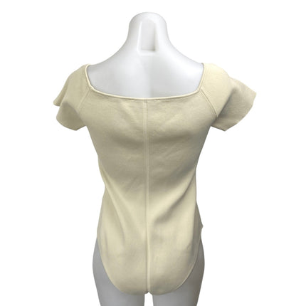 Zara Beige Tan Ribbed Knit Short Sleeve Square Neck T Shirt Bodysuit Top Size L