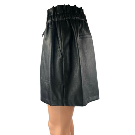 NEW Qianxizhan Black Faux Leather Vegan High Rise Paperbag Mini Shorts Size XL