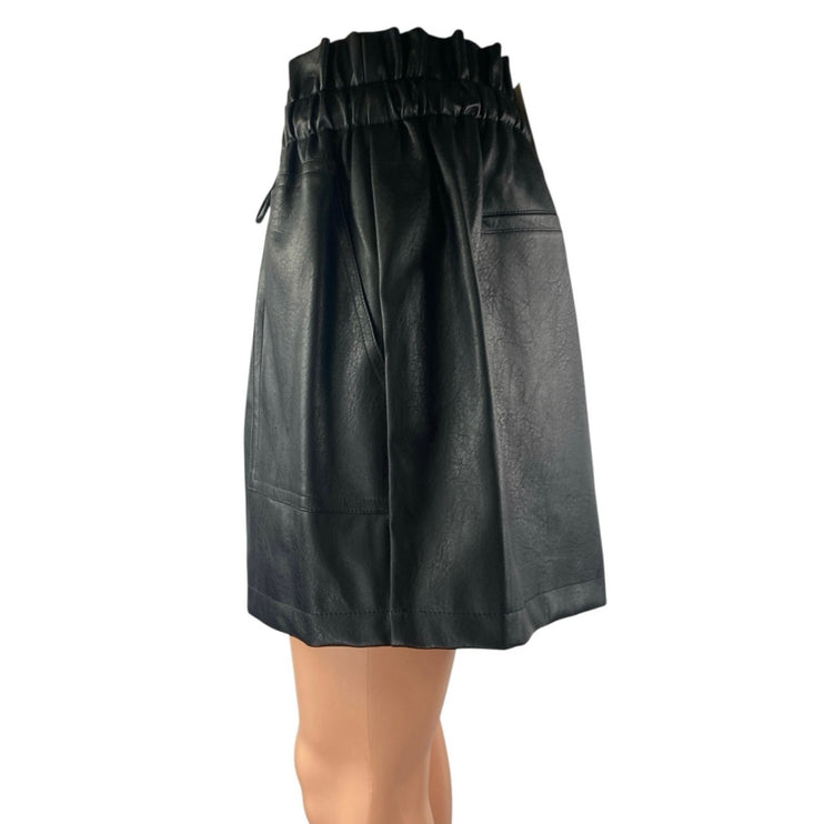 NEW Qianxizhan Black Faux Leather Vegan High Rise Paperbag Mini Shorts Size XL
