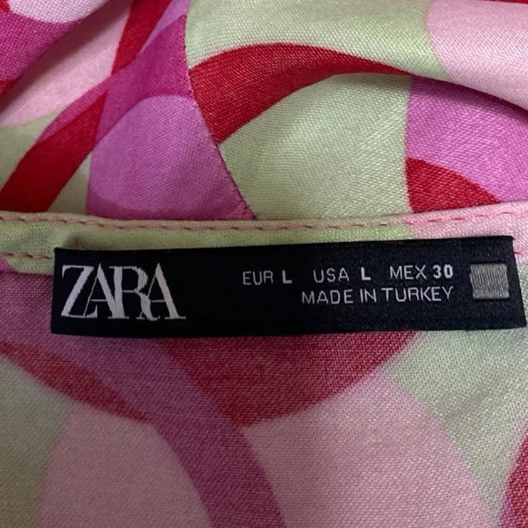 Zara Womens Pink Geometric Print Sleeveless Cami Camisole Mini Slip Tank Dress L