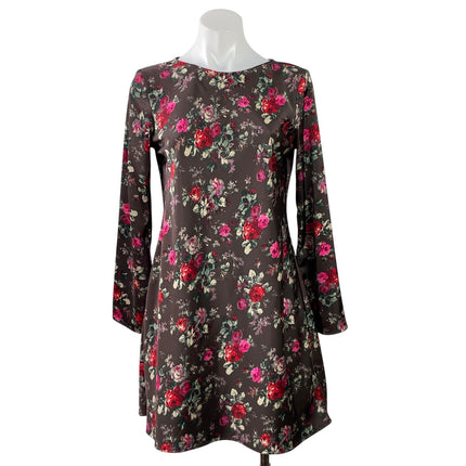 Gap Women's Brown Floral Long Sleeve Crew Neck Peasant A Line Mini Dress Size S