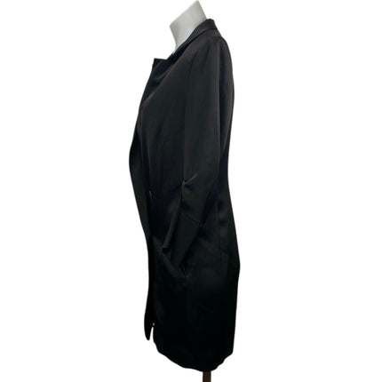 Halston Black Satin Double Breasted Ruched 3/4 Sleeve Blaxzr Coat Jacket Top XS