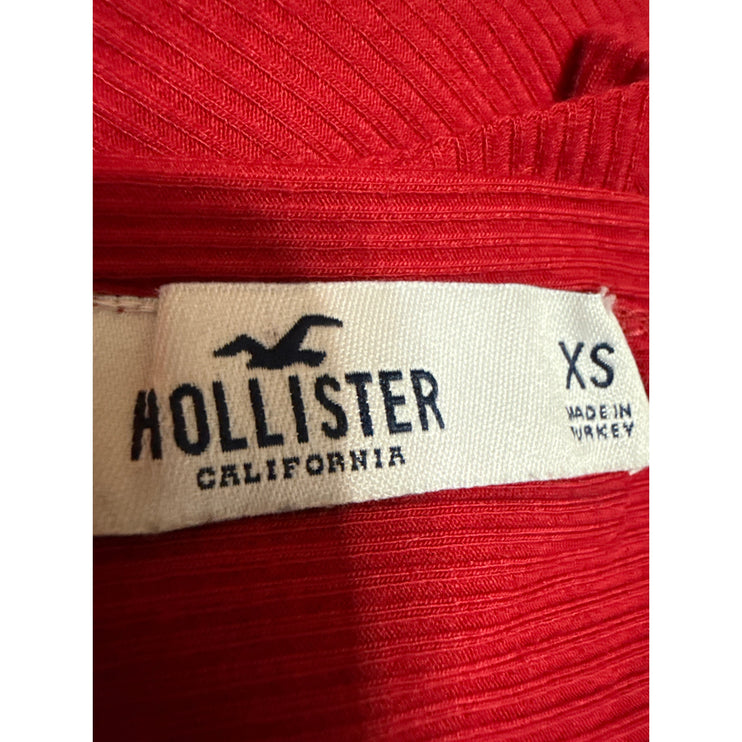 Hollister Red Ribbed Knit Short Sleeve Open Twist Back T Shirt Crop Top Size XS