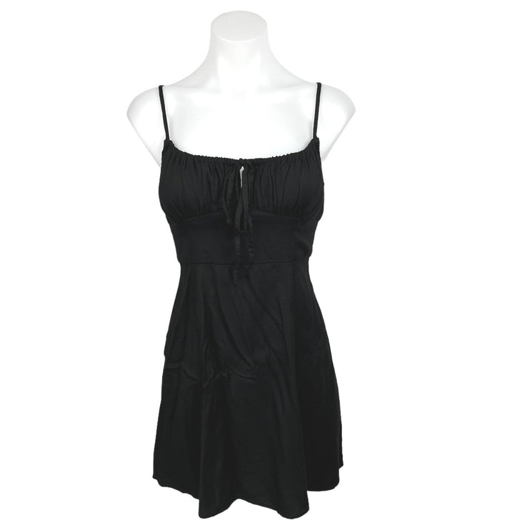 Urban Outfitters Black Smocked Sleeveless Front Tie A Line Mini Dress Size S