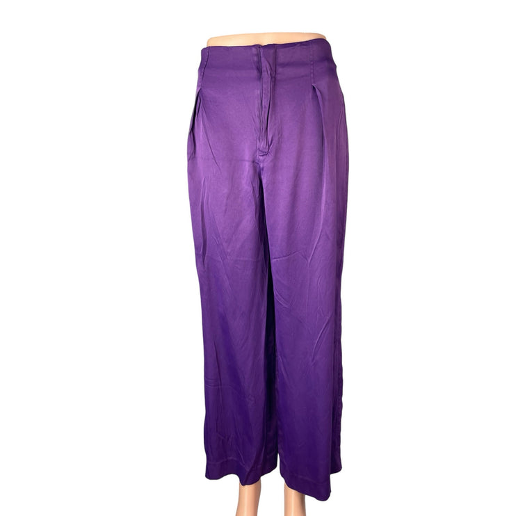 Zara Women's Purple High Rise Pleated Palazzo Wide Leg Trousers Dress Pants Sz M