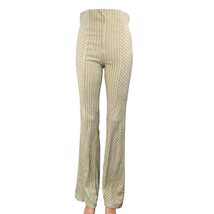 Free People Women's Beige Textured Velvet Slim High Rise Flare Trousers Pants S