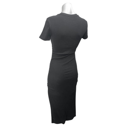 Zara Women's Black Rib Knit Round Neck Short Sleeve Midi Sweater Bodycon Dress S