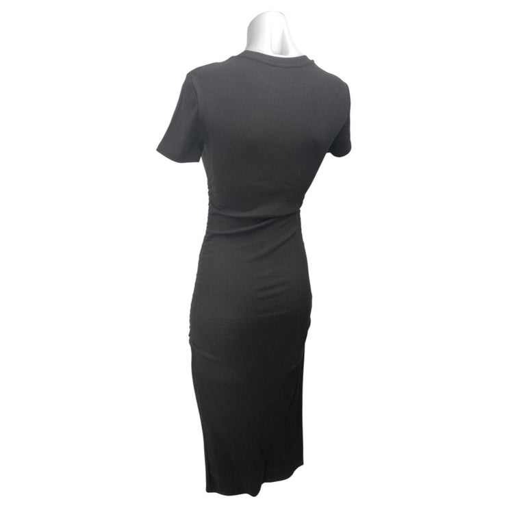 Zara Women's Black Rib Knit Round Neck Short Sleeve Midi Sweater Bodycon Dress S