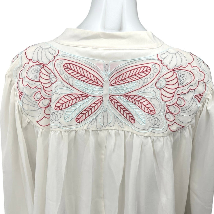 Butterfly by Matthew Williamson White Embroidered Button Up Shirt Top Size 16