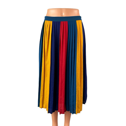 Modcloth Women's Multicolor Color Block Pleated High Rise Midi A-Line Skirt Sz M