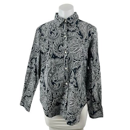 Lauren Ralph Womens Black Paisley Floral Long Sleeve Button Down Up Shirt Top L
