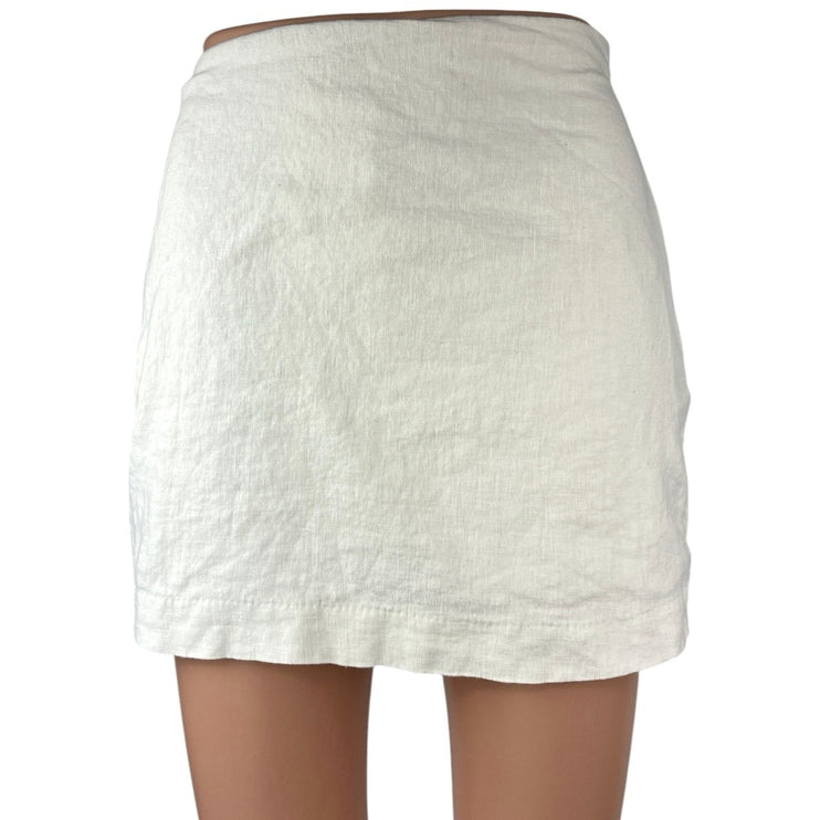 Abercrombie & Fitch White Linen Straight Pencil Zipper Mini Skirt Skort Size XS