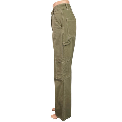 H&M Women's Khaki Tan High Rise Baggy Wide Leg Utility Cargo Denim Jeans Size 4