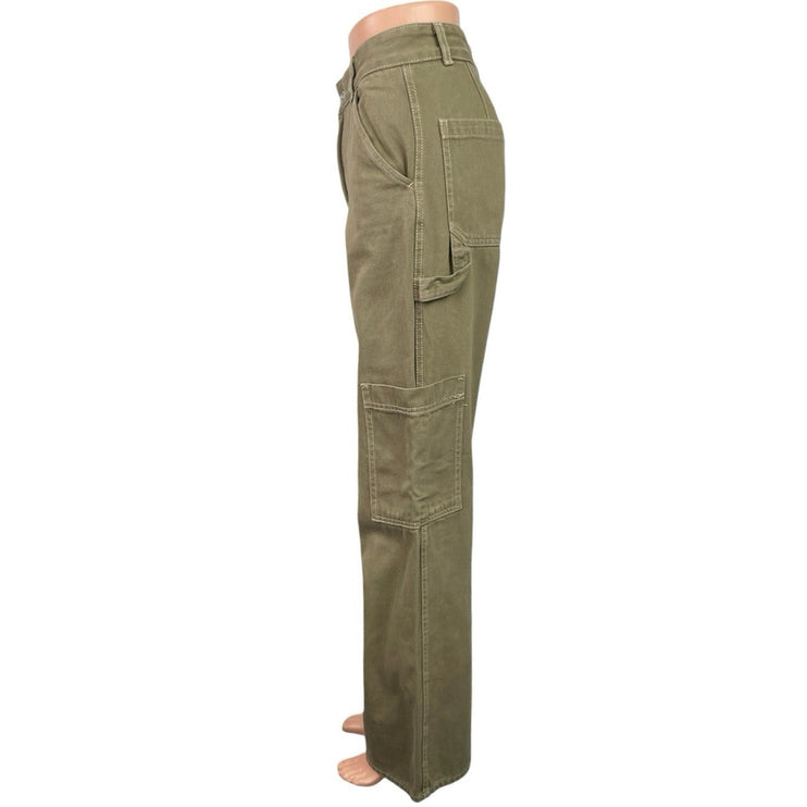 H&M Women's Khaki Tan High Rise Baggy Wide Leg Utility Cargo Denim Jeans Size 4