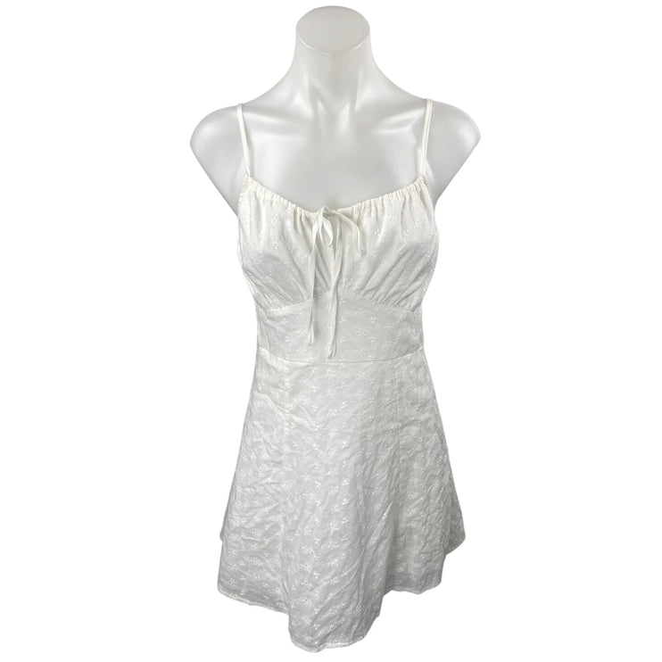 NEW Edit by Nine White Floral Sleeveless Cami Eyelet Mini A-Line Tank Dress S