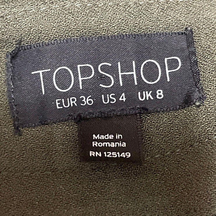 Topshop Women's Green High Waisted Pleated Straight Ankle Trousers Pants Size 4