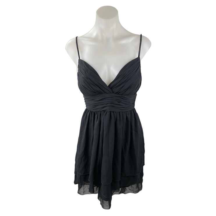 NEW Calvin Klein Black Mesh Sheer Ruched V Neck Sleeveless Mini A-Line Dress 2