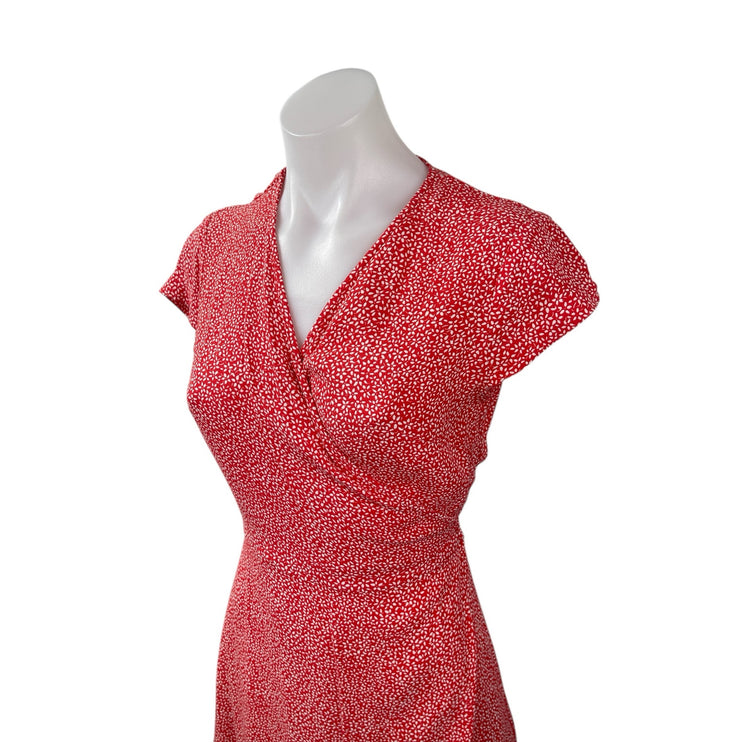 & Other Stories Women's Red Floral V Neck Short Sleeve Midi A-Line Wrap Dress 8
