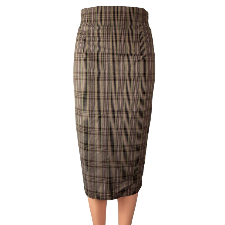 Reorg Women's Brown Pleated High Waisted Pencil Slit Career Midi Skirt Size S