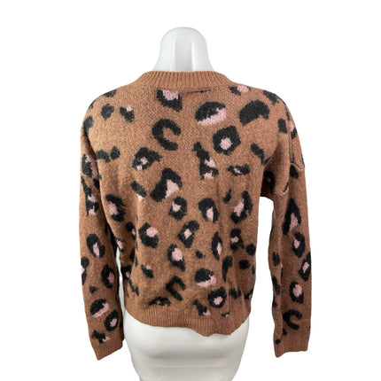 Cliche Brown Leopard Animal Print Crew Neck Long Sleeve Sweatshirt Sweater Top M