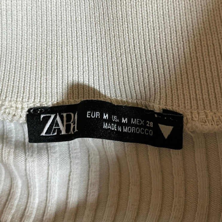 Zara Gray Ribbed Knit Collared Long Sleeve Sweatshirt Sweater Polo Shirt Top M