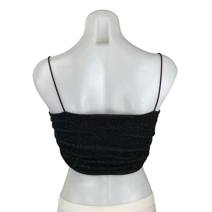 Princess Polly Black Sleeveless Glitter Sparkly Cowl Neck Cami Crop Top Size 2