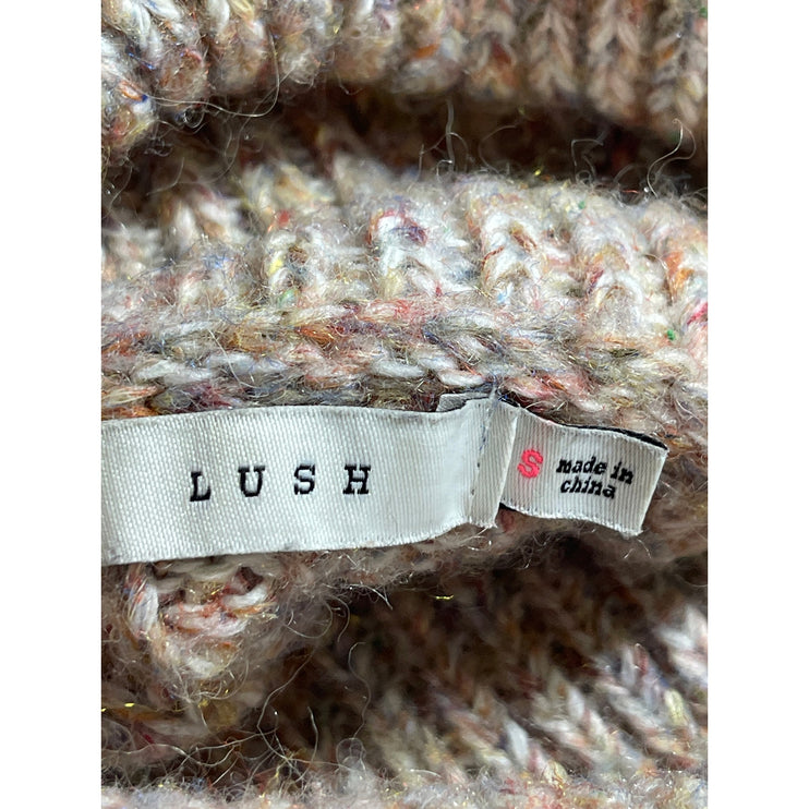 LUSH Womens Tan Wool Ribbed Knit Long Sleeve Turtleneck Tunic Sweater Top Size S