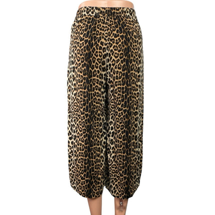 H&M Women's Tan Leopard Animal Print High Rise Baggy Cropped Wide Leg Pants 2