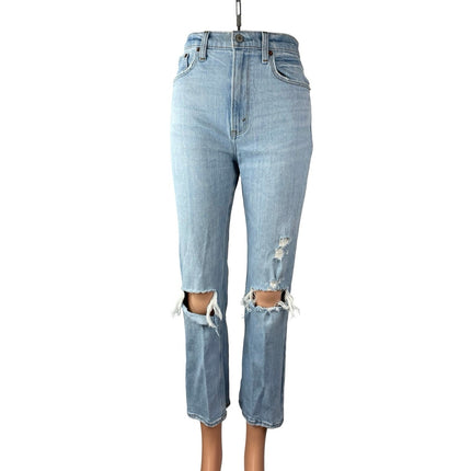 Abercrombie & Fitch Distressed Ripped High Rise Slim Straight Denim Jeans Pant 0