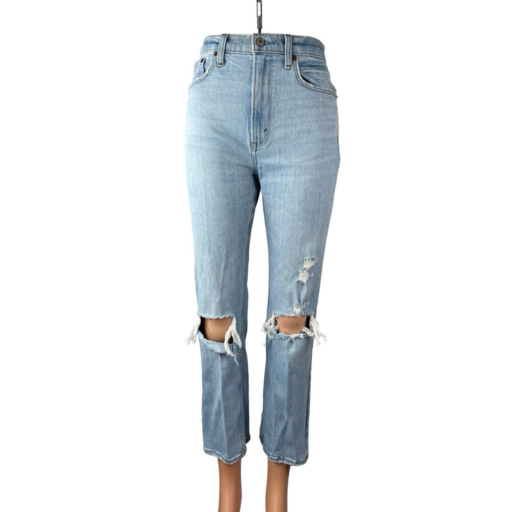 Abercrombie & Fitch Distressed Ripped High Rise Slim Straight Denim Jeans Pant 0