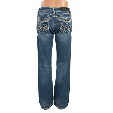 LA Idol Women's Blue Low Rise Y2k Medium Wash Flare Bootcut Denim Jeans Size 28