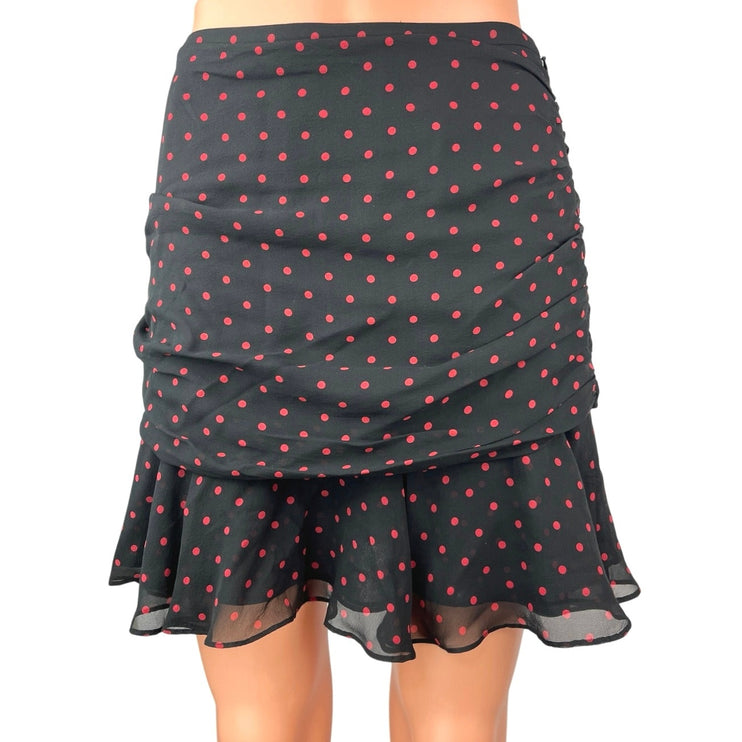 Veronica Beard Black Red Polka Dots 100% Silk Ruffle Ruched Mini Pencil Skirt 4