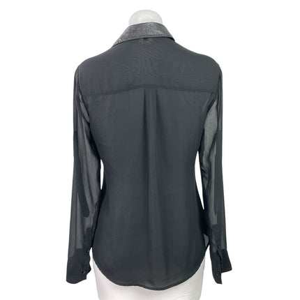 Express Women's Black Long Sleeve Collared Pockets Button Down Shirt Top Size XS