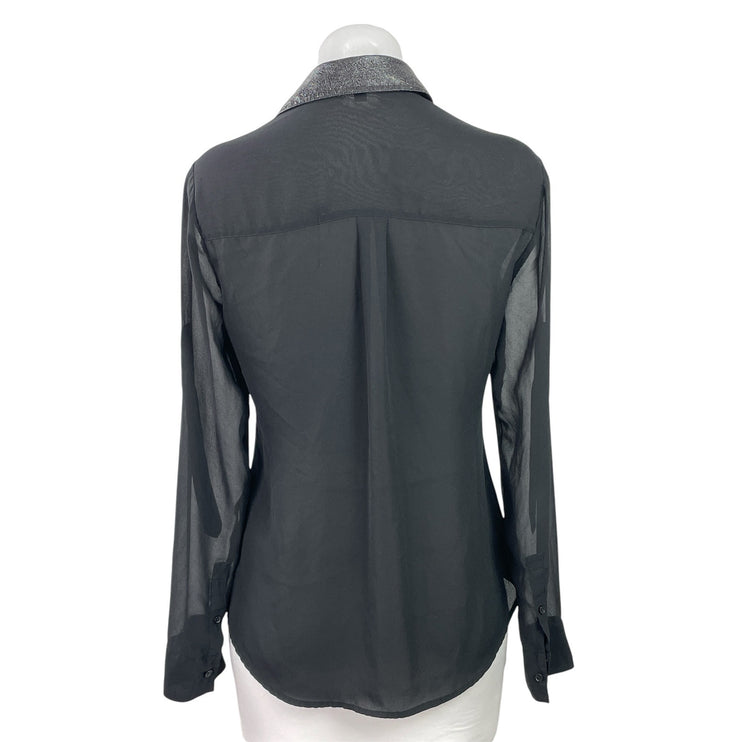 Express Women's Black Long Sleeve Collared Pockets Button Down Shirt Top Size XS