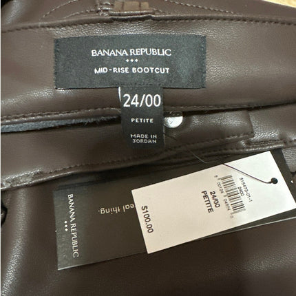 NEW Banana Republic Brown Faux Leather Mid Rise Flared Bootcut Trousers Pants 24