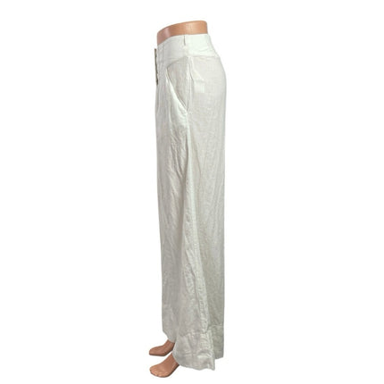 Free People Women's White High Rise Button Pleated Wide Leg Trousers Pants Sz 2