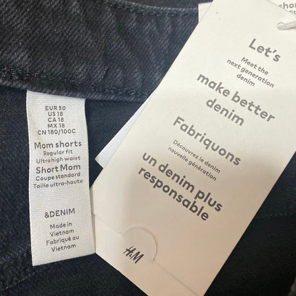 NEW H&M Women's Black High Waisted Wide Leg Cuffed Mom Denim Jean Shorts 18