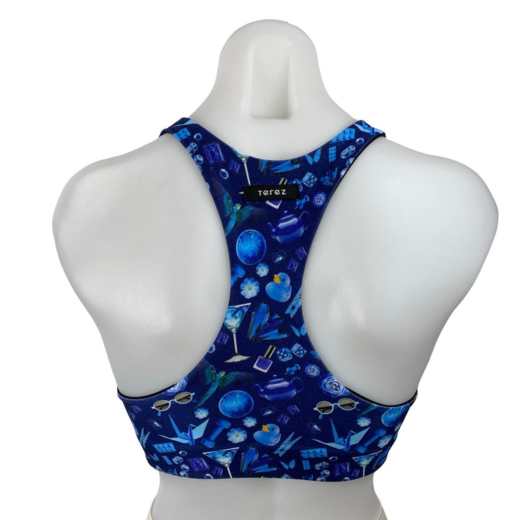 Terez Women's Blue Graphic Print Racer Back Yoga Athletic Sports Bra Crop Top XS