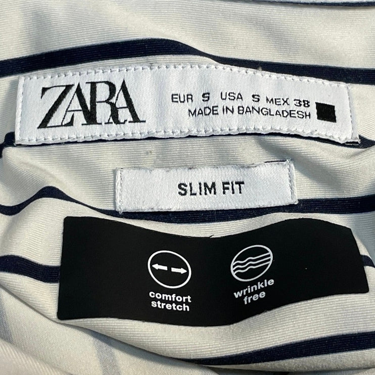 Zara Men's Black White Striped Slim Fit Long Sleeve Button Down Shirt Top Size S