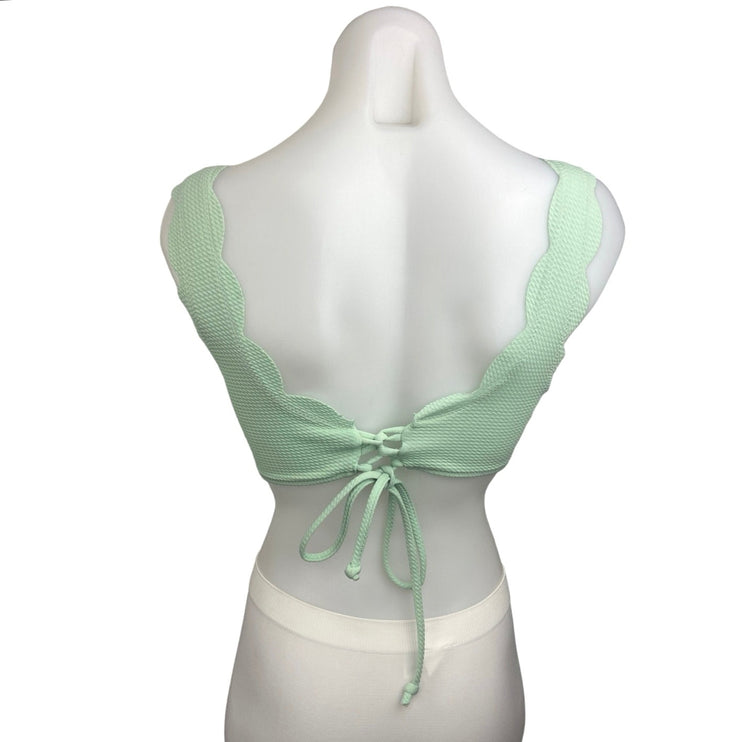 Zaful Green Square Neck Scalloped Lace Up Tie Back Chic Crop Top Size S