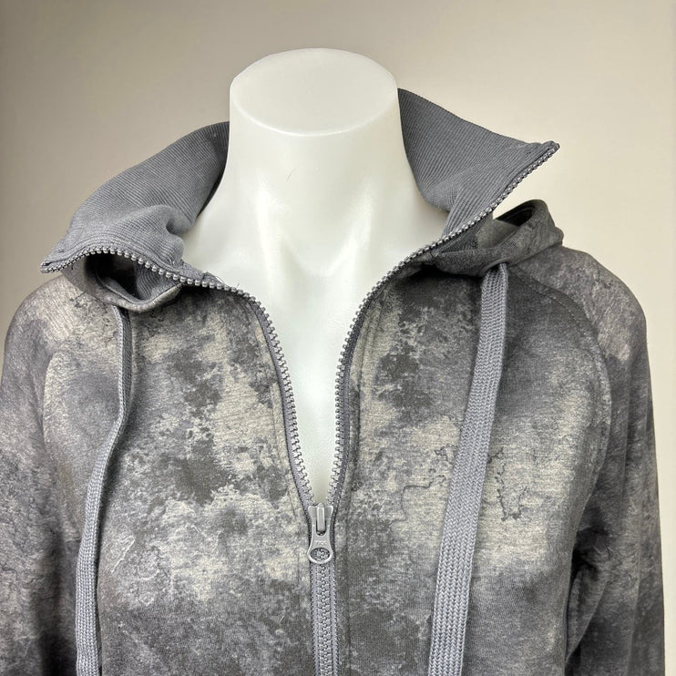 Danskin Grey Tie Dye Marble Double Collar Full Zip Hooded Athletic Jacket Size M