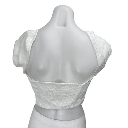 Aritzia Wilfred White Short Puff Sleeve Corset Bandeau Smocked Crop Top Size 2XS
