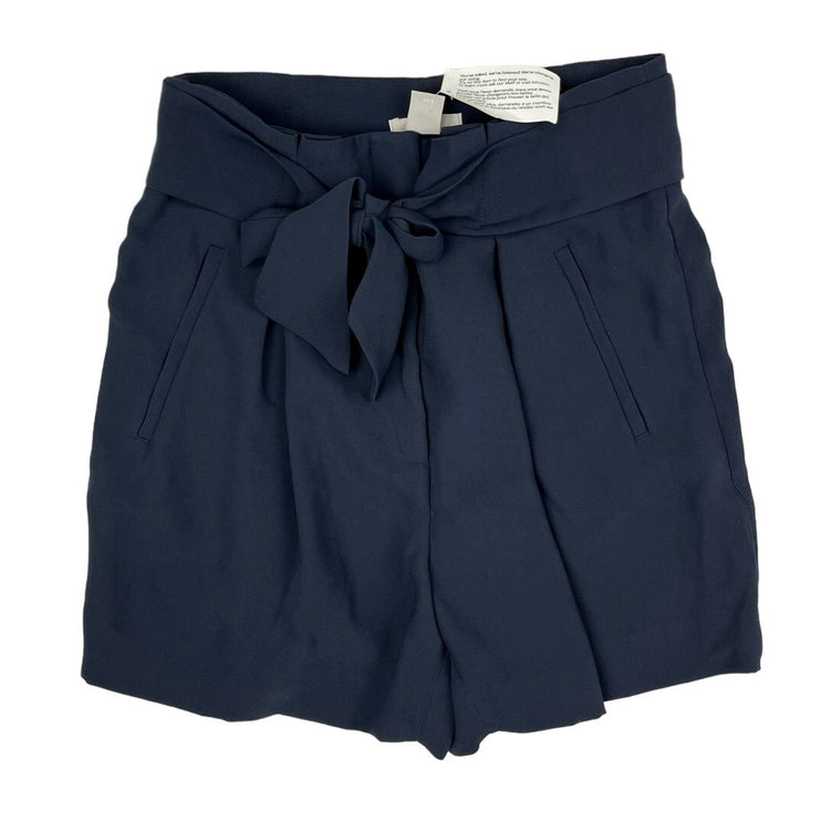 H&M Women's Blue Tie Belt High Waisted with Elastic Back Paperbag Mini Shorts 6