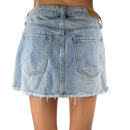 Pacsun Blue Light Wash Raw Hem Frayed Straight Mini Denim Jean Skirt Size 25